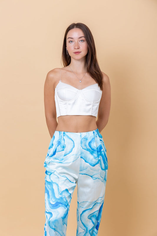 A la mode White Bustier and Blue Marble Pants - #GT#