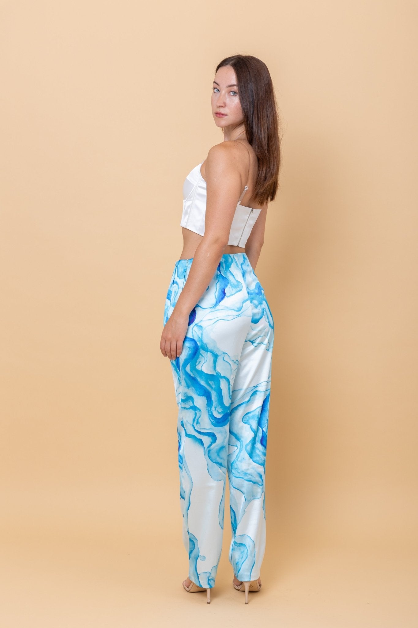 A la mode White Bustier and Blue Marble Pants - #GT#