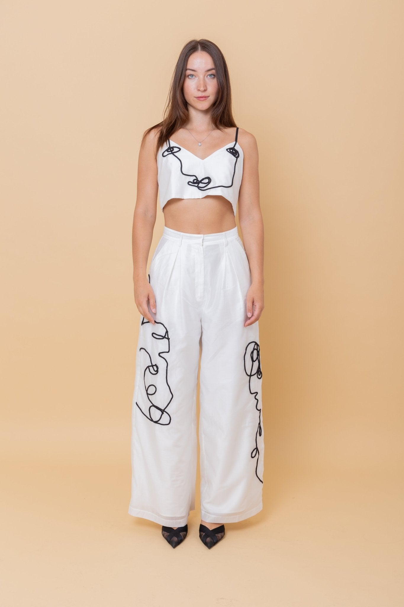 Artsy White Embroidered Two - Piece Set - #GT#