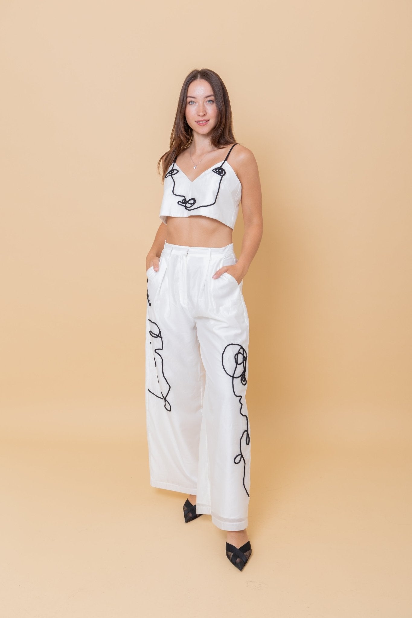 Artsy White Embroidered Two - Piece Set - #GT#